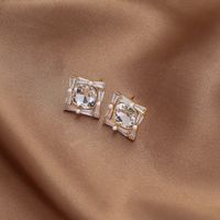 Fashion Inlaid Rhinestone Pearl Geometric Square Stud Earrings Wholesale sku image 1