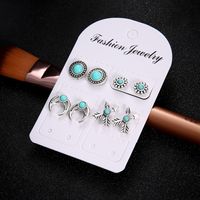 New Set Bohemian Retro Totem Turquoise Alloy Earrings Set Wholesale main image 4