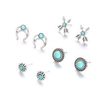 New Set Bohemian Retro Totem Turquoise Alloy Earrings Set Wholesale main image 5