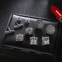 New Retro Diamond Crown Letter 5 Pairs Sets Alloy Wholesale main image 6