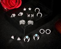 New Heart Shaped Pentagonal Bohemian Geometric Turquoise Alloy 8 Pairs Earrings Set main image 1