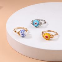 Simple Flower Printing Enamel Colored-glaze Metal Ring Wholesale main image 2