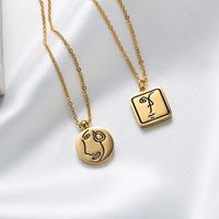 Fashion 18k Gold-plated Stainless Steel Square Round Face Pendant Necklace main image 1