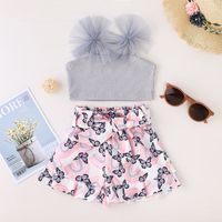 Bow Knot Sleeveless Top Summer Girls Suspenders Shorts Two-piece Suit main image 3