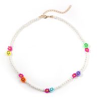 Vintage Rice Beads Woven Flower Candy Color Smiley Clavicle Chain Wholesale sku image 1
