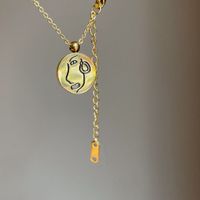 Fashion 18k Gold-plated Stainless Steel Square Round Face Pendant Necklace sku image 1