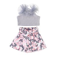 Bow Knot Sleeveless Top Summer Girls Suspenders Shorts Two-piece Suit sku image 1
