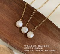 Fashion 18k Pearl Flat Round Buckle Button Pearl Titanium Steel Necklace sku image 2