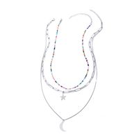Fashion New Jewelry Star Moon Element Pendant Rice Bead Lattice Chain Multi-layer Layered Necklace 2 main image 1