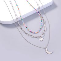 Fashion New Jewelry Star Moon Element Pendant Rice Bead Lattice Chain Multi-layer Layered Necklace 2 main image 5