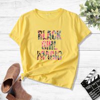 Fashion Women's Floral Alphabet Print Casual Short-sleeved T-shirt sku image 23