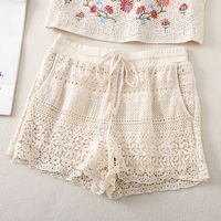Women's New Suits Stitching Hollow Loose Camisole Drawstring Tie High Waist Shorts main image 12
