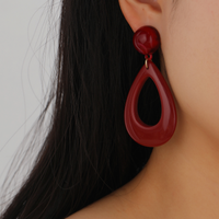 Simple Hollow Water Drop Geometric Red Pendant Earrings sku image 1