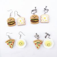Cute Fun Asymmetrical Hamburger Pizza Bread Durian Earrings main image 5