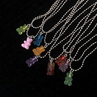 Fashion Transparent Jelly Color Bear Pendent Alloy Necklace main image 3