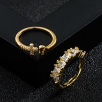 Fashion Copper-plated Real Gold Micro-inlaid Zircon Heart Cross Bows Ring main image 1