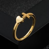 Fashion Copper-plated Real Gold Micro-inlaid Zircon Heart Cross Bows Ring main image 5