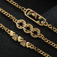 Fashion Copper-plated Real Gold Zircon Star And Moon Heart Smiley Face Bracelet main image 6