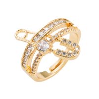 Fashion Copper Gold-plated Micro-inlaid Zircon Geometric Pearl Pin Ring main image 6