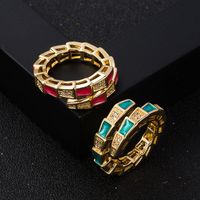 Fashion Copper Gold-plated Micro-set Zircon Drip Oil Bamboo Snake Open Ring main image 1