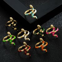 Fashion Copper Gold-plated Micro-set Zircon Drip Oil Snake Open Ring main image 1