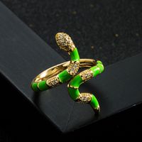 Fashion Copper Gold-plated Micro-set Zircon Drip Oil Snake Open Ring main image 4