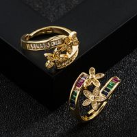 Fashion Copper Gold-plated Micro-inlaid Zircon Geometric Flower Ring main image 1