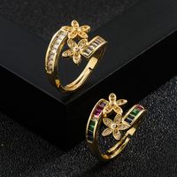 Fashion Copper Gold-plated Micro-inlaid Zircon Geometric Flower Ring main image 3