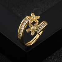 Fashion Copper Gold-plated Micro-inlaid Zircon Geometric Flower Ring main image 4