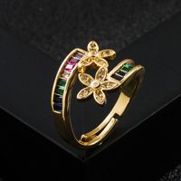Fashion Copper Gold-plated Micro-inlaid Zircon Geometric Flower Ring main image 5