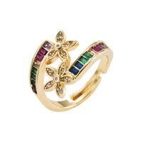 Fashion Copper Gold-plated Micro-inlaid Zircon Geometric Flower Ring main image 6