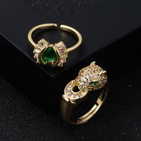 Fashion Copper Gold-plated Micro-inlaid Zircon Eyes Leopard Head Ring main image 2