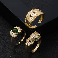 Fashion Copper Gold-plated Micro-inlaid Zircon Eyes Leopard Head Ring main image 3