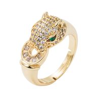 Fashion Copper Gold-plated Micro-inlaid Zircon Eyes Leopard Head Ring main image 6