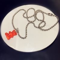 Fashion Transparent Jelly Color Bear Pendent Alloy Necklace sku image 1