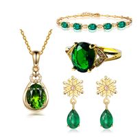 Fashion Bracelet Emerald Ring Snowflake Green Tourmaline Earrings Plated 18k Gold Necklace Set sku image 5