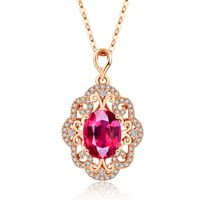Rose Gold Red Crystal Drop-shaped Ruby Bracelet Ring Earrings Tourmaline Clavicle Chain Set sku image 4