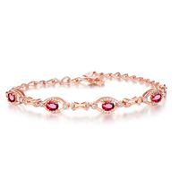 Rose Gold Red Crystal Drop-shaped Ruby Bracelet Ring Earrings Tourmaline Clavicle Chain Set sku image 3