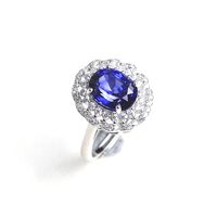 Jewelry Set Geometric Bracelet Tanzanite Petal Ring Blue Crystal Pendant Four Claw Earrings sku image 2