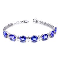 Jewelry Set Geometric Bracelet Tanzanite Petal Ring Blue Crystal Pendant Four Claw Earrings sku image 4