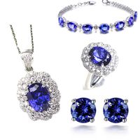 Jewelry Set Geometric Bracelet Tanzanite Petal Ring Blue Crystal Pendant Four Claw Earrings sku image 5