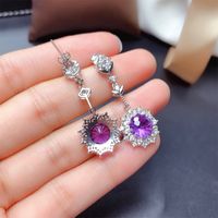 Wholesale Fire Firework Cut Imitation Amethyst Ring Pendant Necklace Earring Set sku image 4