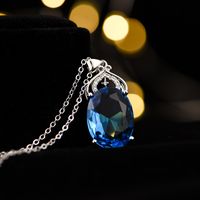 Fashion Water Drop Sapphire Pendant Women's Micro-set Colored Gemstone Necklace sku image 2