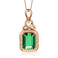 Green Tourmaline Gemstone Ring Bracelet Emerald Necklace Retro Earrings Jewelry Set sku image 3