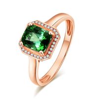 Green Tourmaline Gemstone Ring Bracelet Emerald Necklace Retro Earrings Jewelry Set sku image 1