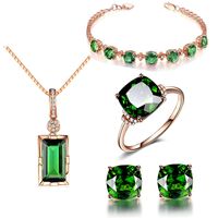 Lucky Clover Bracelet Emerald Gemstone Ring Four Claw Earrings Green Tourmaline Gemstone Pendant sku image 5