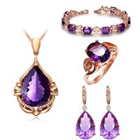 Fashion Amethyst Bracelet Leaf Purple Diamond Ring Earrings Mermaid Amethyst Pendant sku image 5