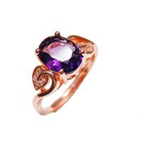 Four-leaf Clover Bracelet Four-claw Purple Diamond Ring Ear Hook Rose Gold Clavicle Chain Set sku image 2