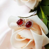 Fashion Imitation Garnet Pigeon Blood Red Earrings Ring Necklace Three-piece Set sku image 1