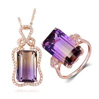 Simple Style Rectangle Copper Plating Artificial Gemstones Rings Necklace sku image 3